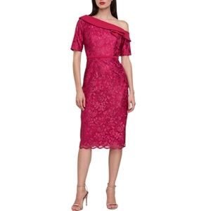 Nwt J S Collection Off Shoulder Fushia Lace Cerise Shortsleeve Sheath Dress